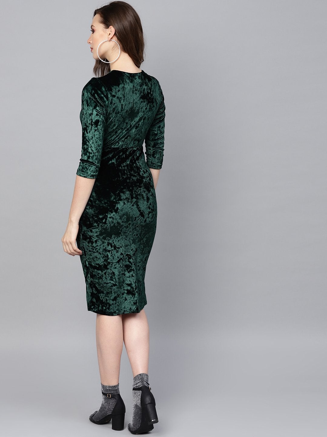 Women's Emerald Green Velvet Wrap Bodycon Dress - SASSAFRAS