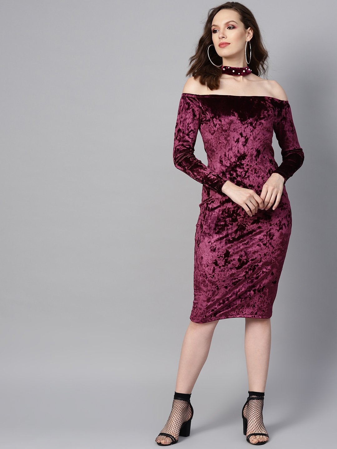 Women's Purple Velvet Choker Bodycon Dress - SASSAFRAS