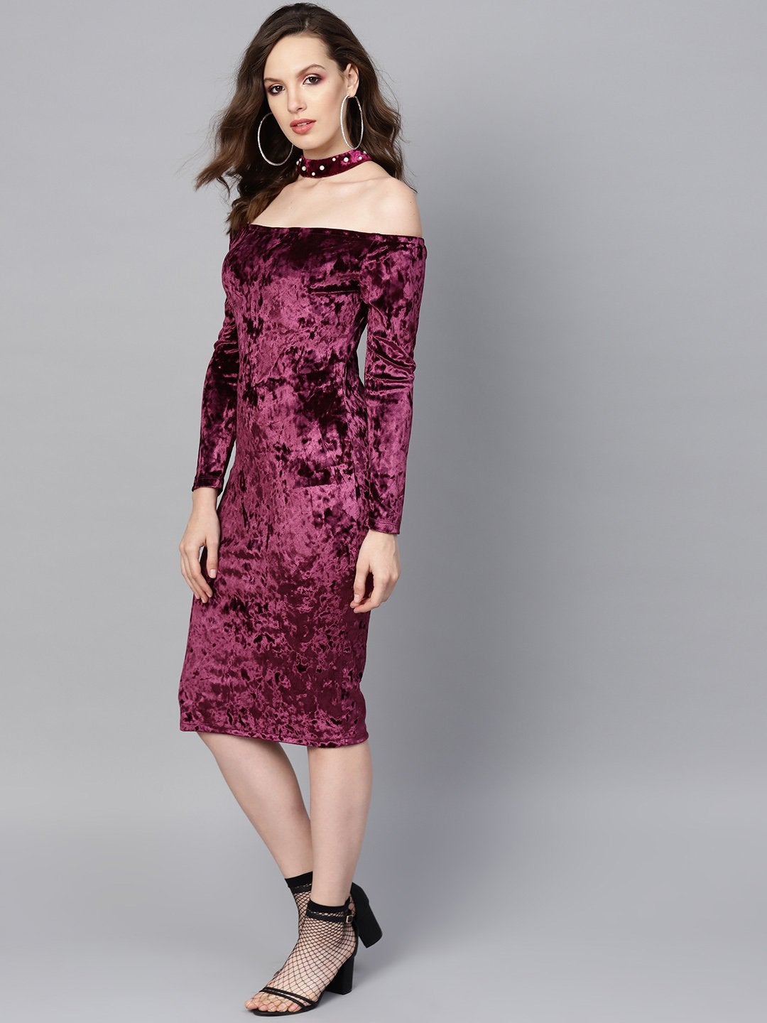 Women's Purple Velvet Choker Bodycon Dress - SASSAFRAS