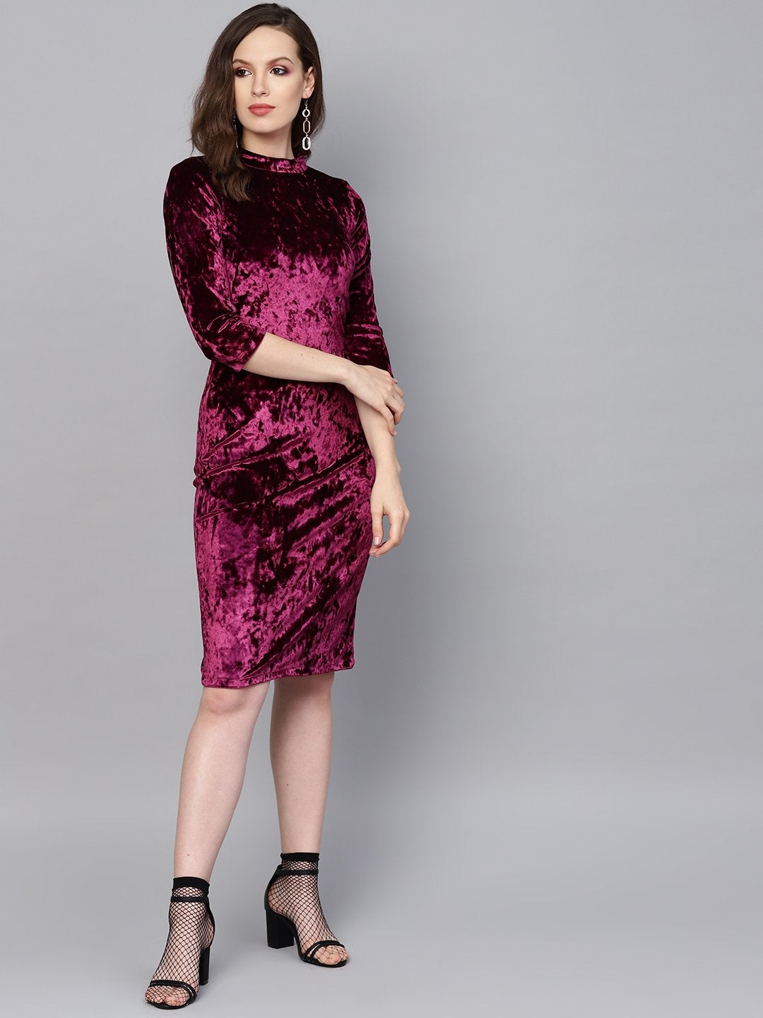 Women's Purple Velvet Back Knot Bodycon Dress - SASSAFRAS