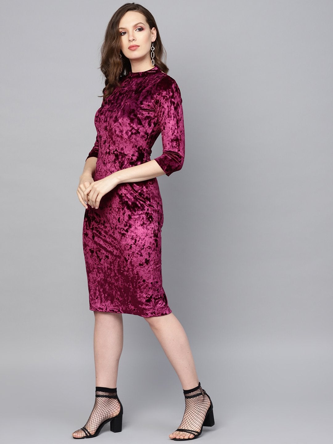 Women's Purple Velvet Back Knot Bodycon Dress - SASSAFRAS