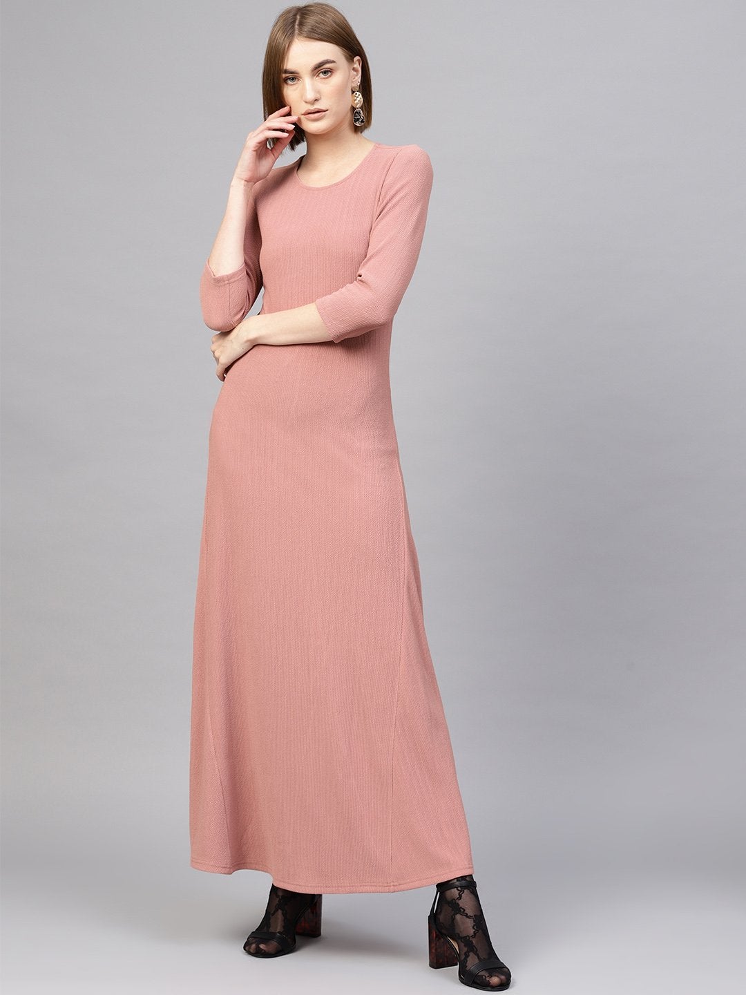 Women's Pink Round Neck Maxi Dress - SASSAFRAS