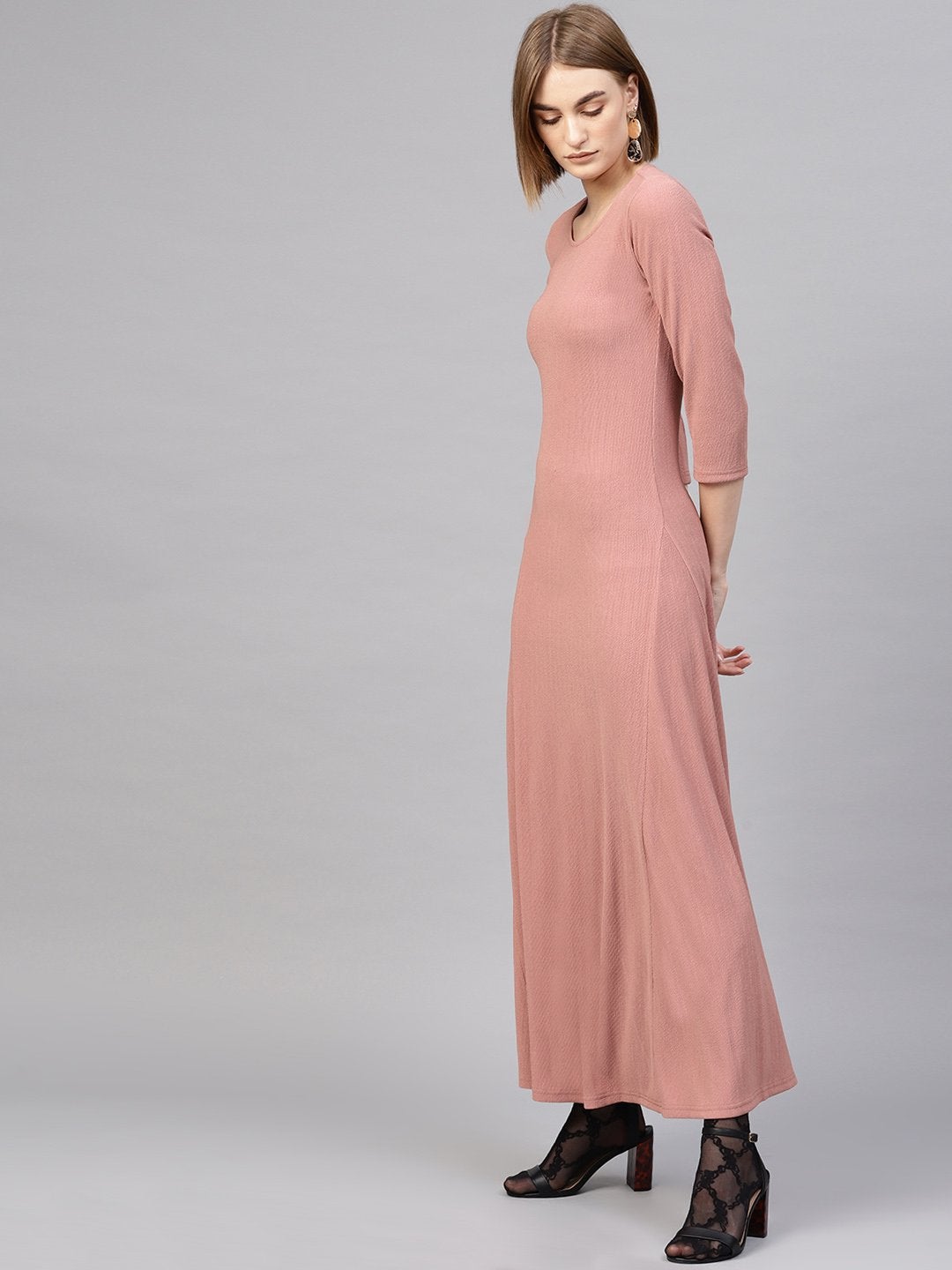 Women's Pink Round Neck Maxi Dress - SASSAFRAS