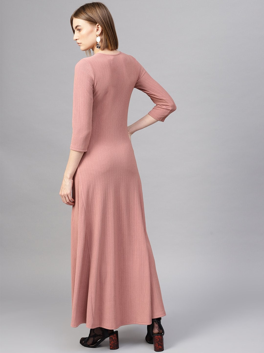 Women's Pink Round Neck Maxi Dress - SASSAFRAS