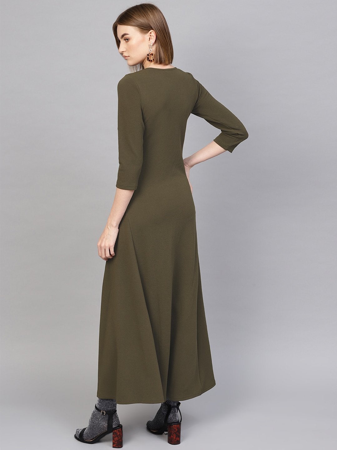 Women's Olive Round Neck Maxi Dress - SASSAFRAS