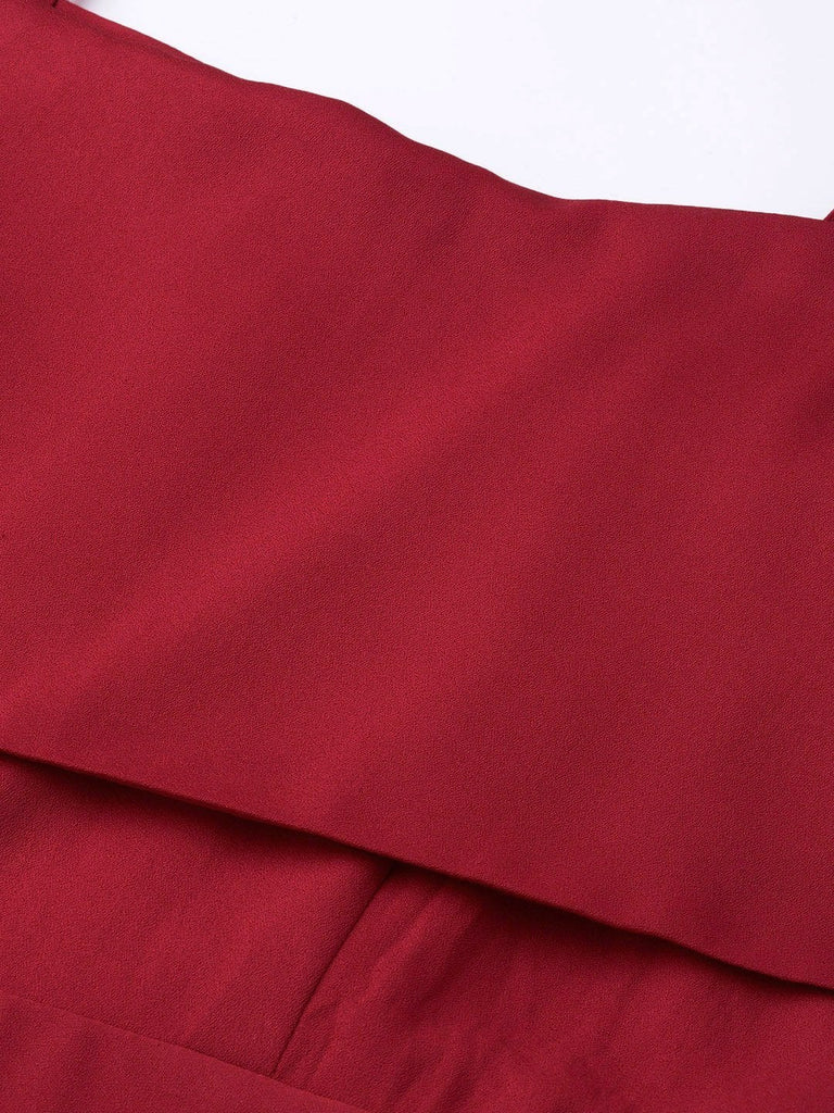 Women's Red Strappy Frill Tiered Maxi