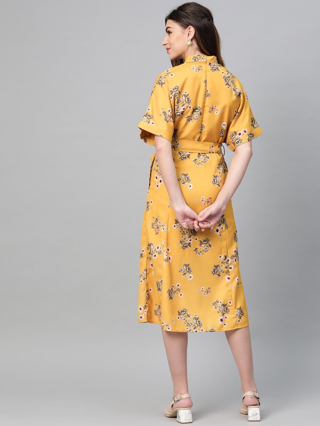 Women's Mustard Floral Shirt Dress - SASSAFRAS