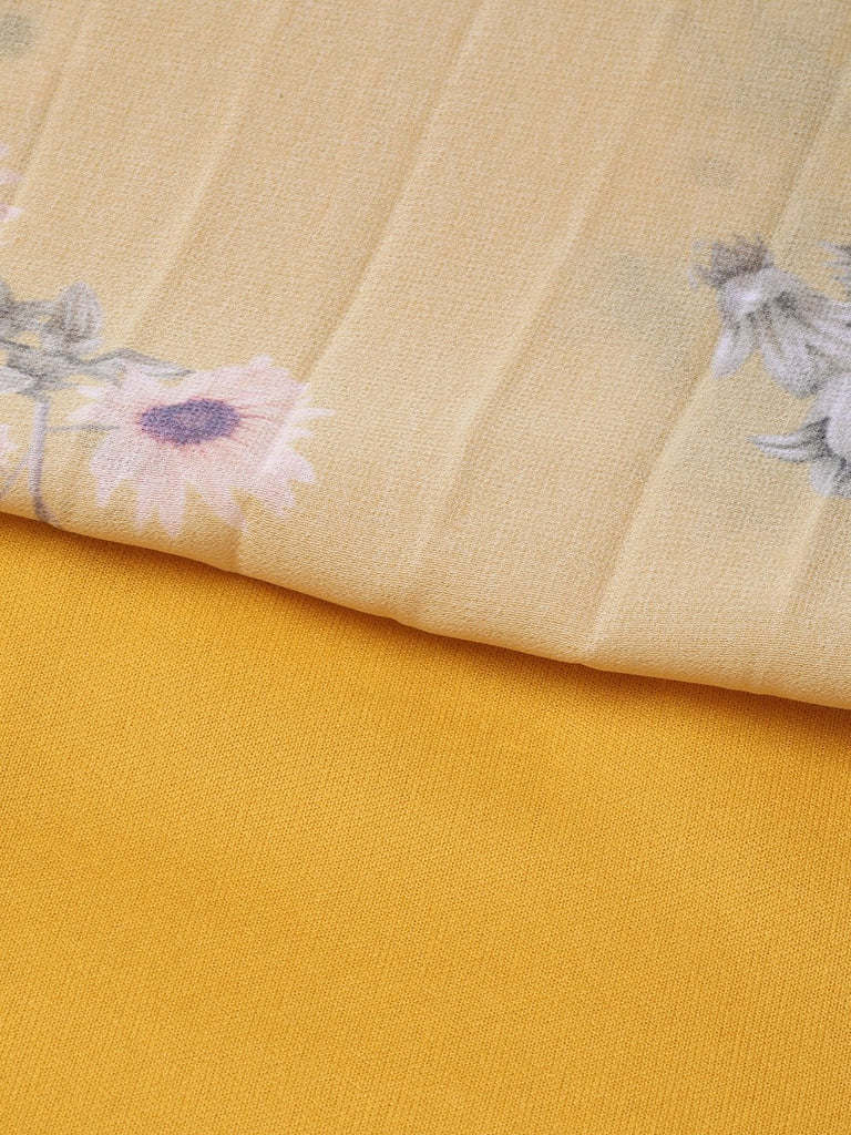 Women's Mustard Floral Peterpan Collar Pleated Dress