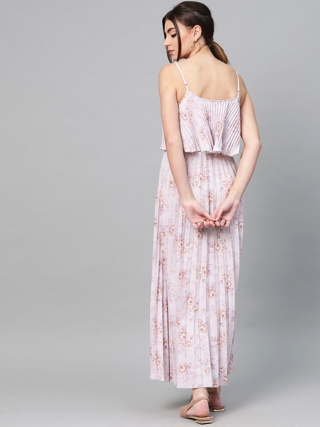 Women's Lavender Floral Strappy Pleated Maxi Dress - SASSAFRAS