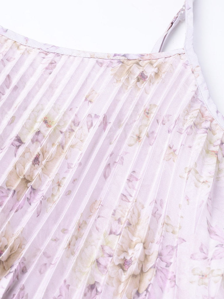 Women's Lavender Floral Strappy Pleated Maxi Dress