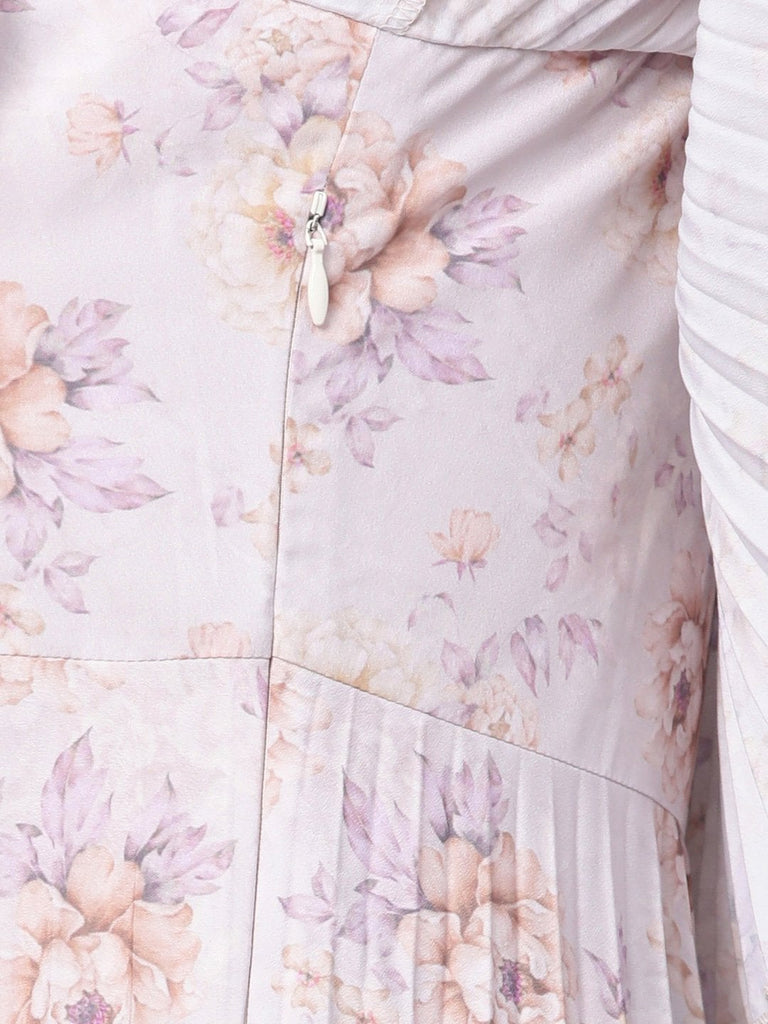 Women's Lavender Floral Strappy Pleated Maxi Dress