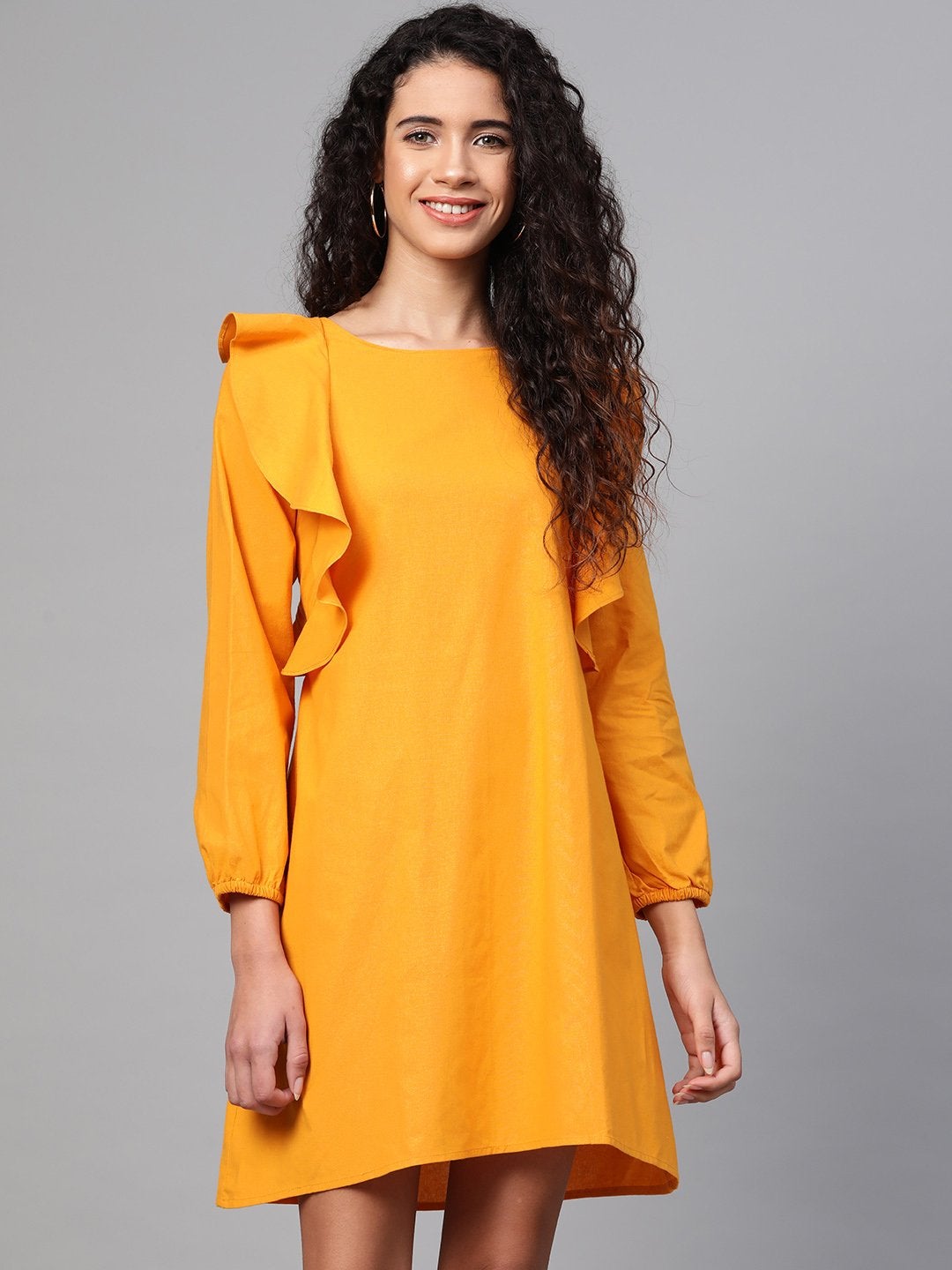 Women's Mustard Frill Shift Dress - SASSAFRAS