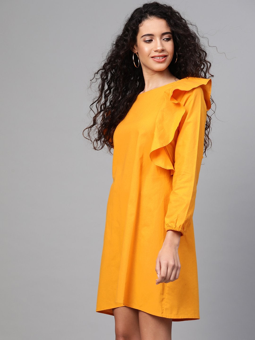 Women's Mustard Frill Shift Dress - SASSAFRAS