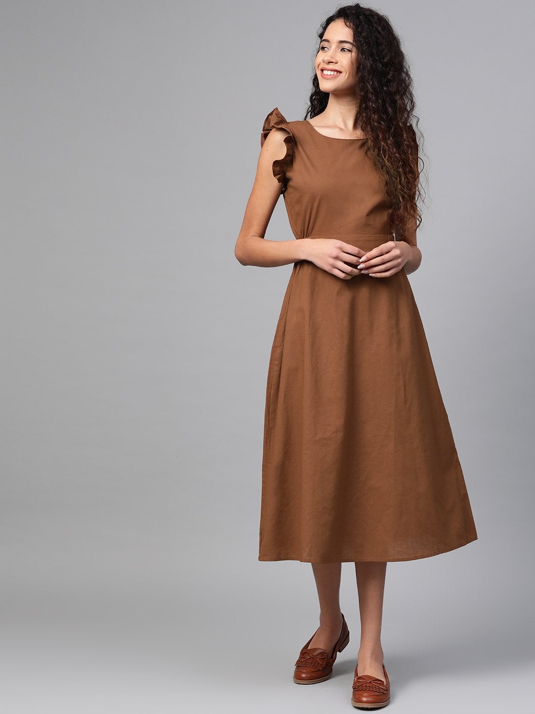 Women's Brown Back Cutout Dress - SASSAFRAS