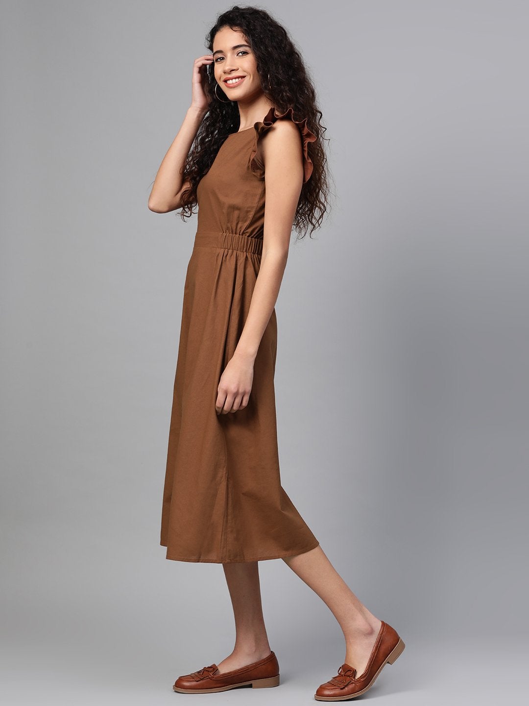 Women's Brown Back Cutout Dress - SASSAFRAS