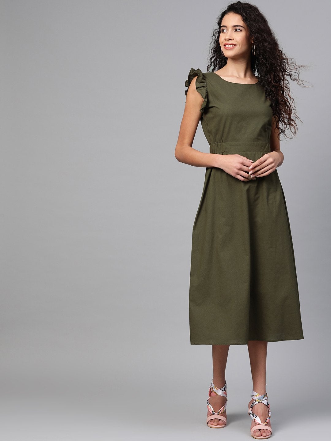 Women's Olive Back Cutout Dress - SASSAFRAS