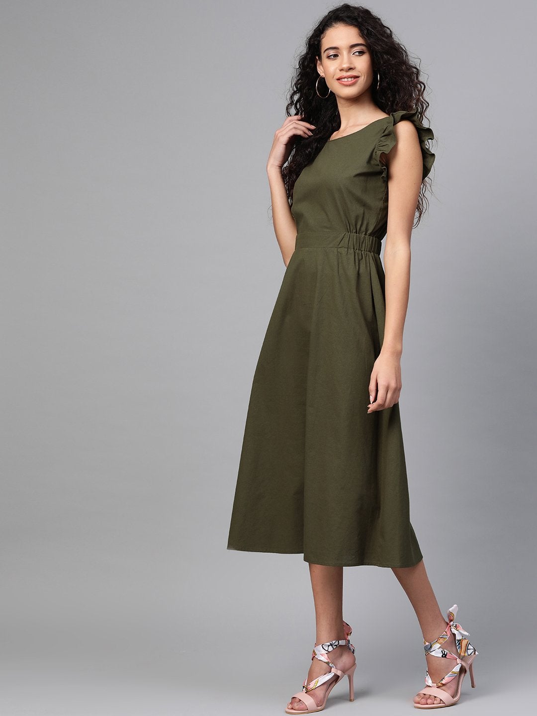 Women's Olive Back Cutout Dress - SASSAFRAS