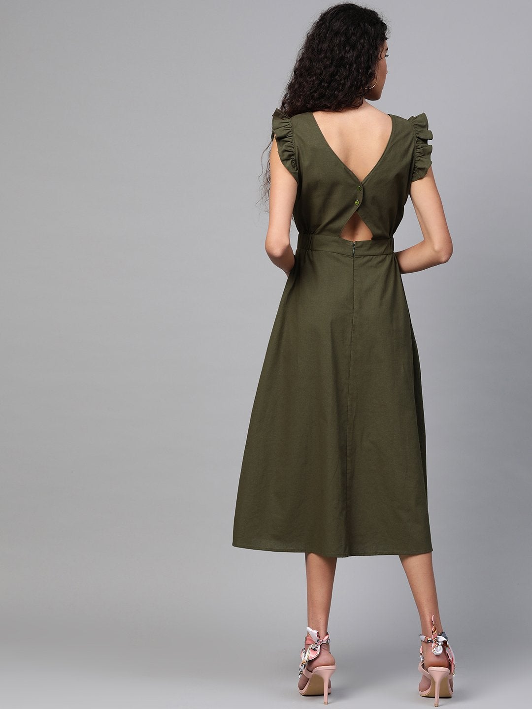 Women's Olive Back Cutout Dress - SASSAFRAS