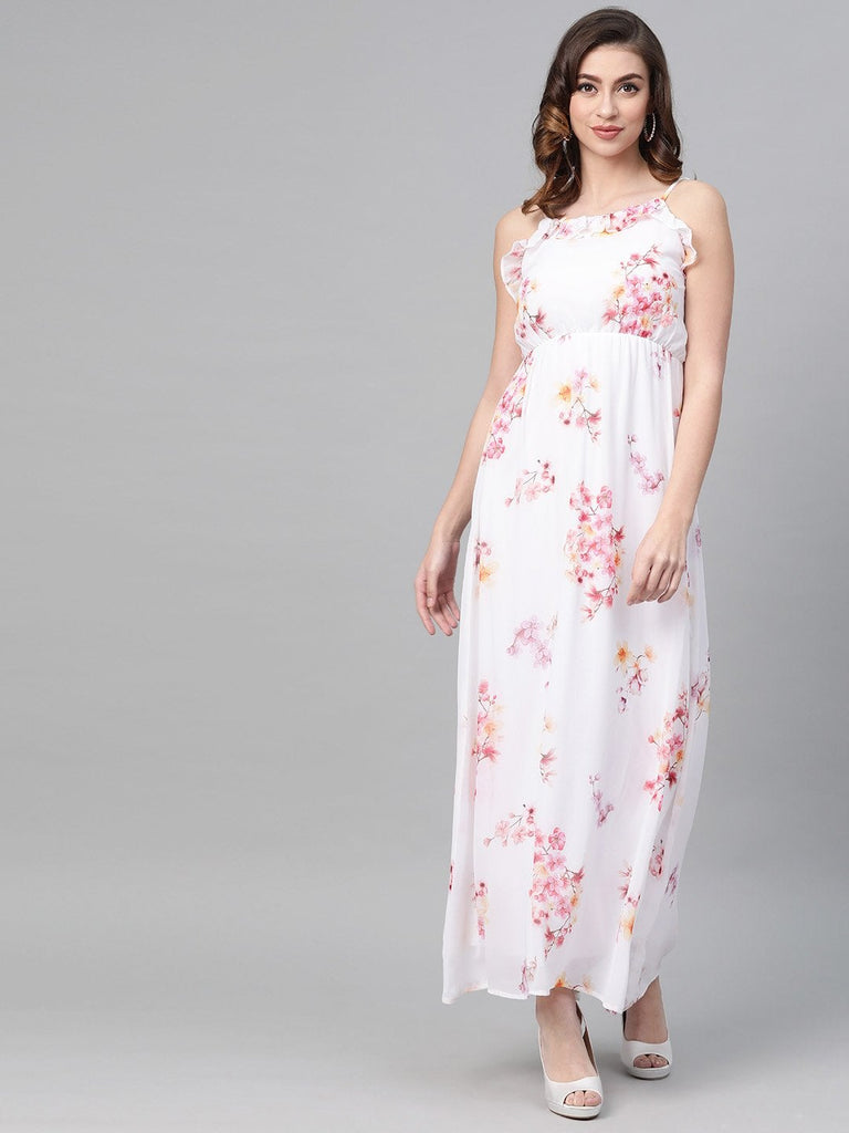 Women's Off-White Floral Strappy Maxi Dress