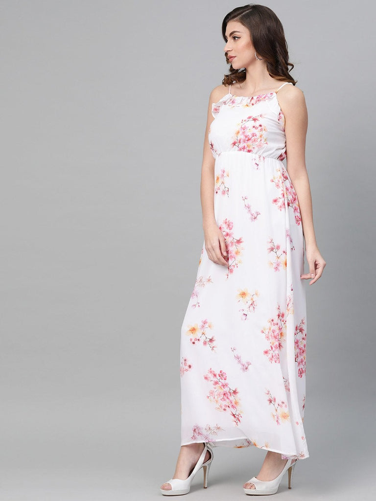 Women's Off-White Floral Strappy Maxi Dress