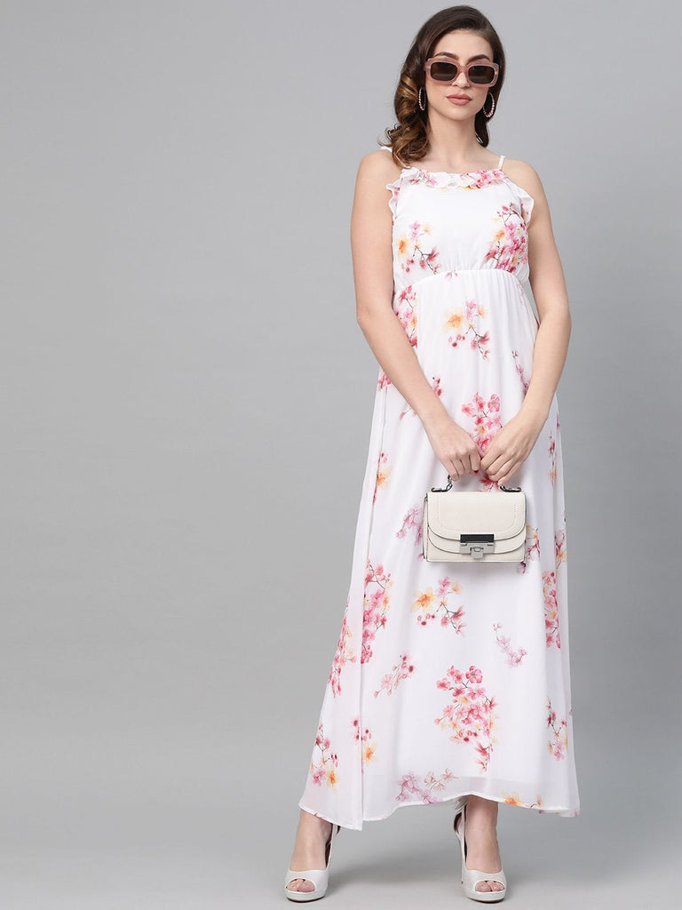 Women's Off-White Floral Strappy Maxi Dress