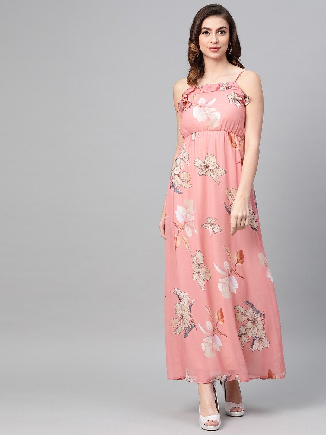 Women's Rose Pink Floral Strappy Maxi Dress - SASSAFRAS