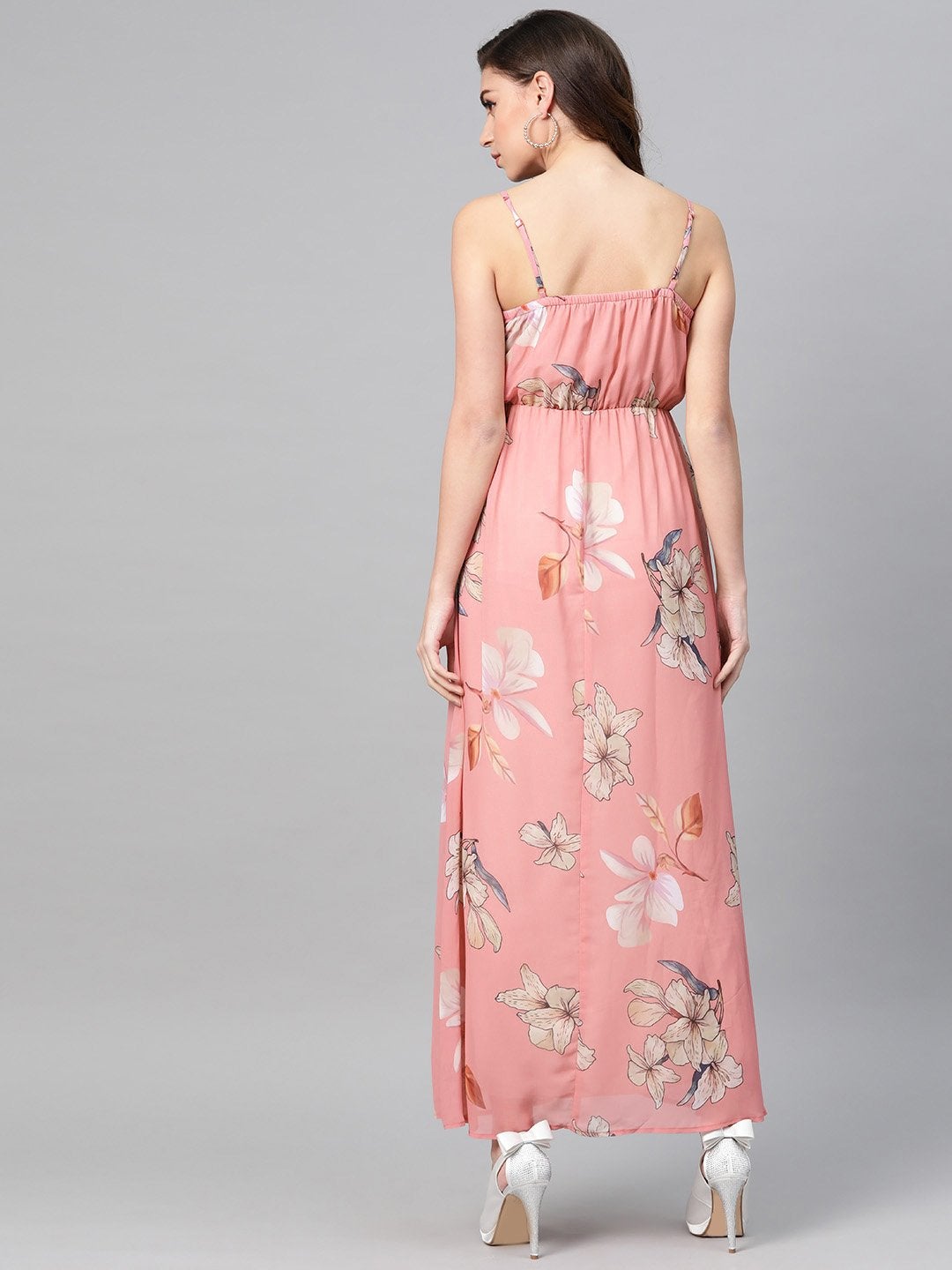 Women's Rose Pink Floral Strappy Maxi Dress - SASSAFRAS