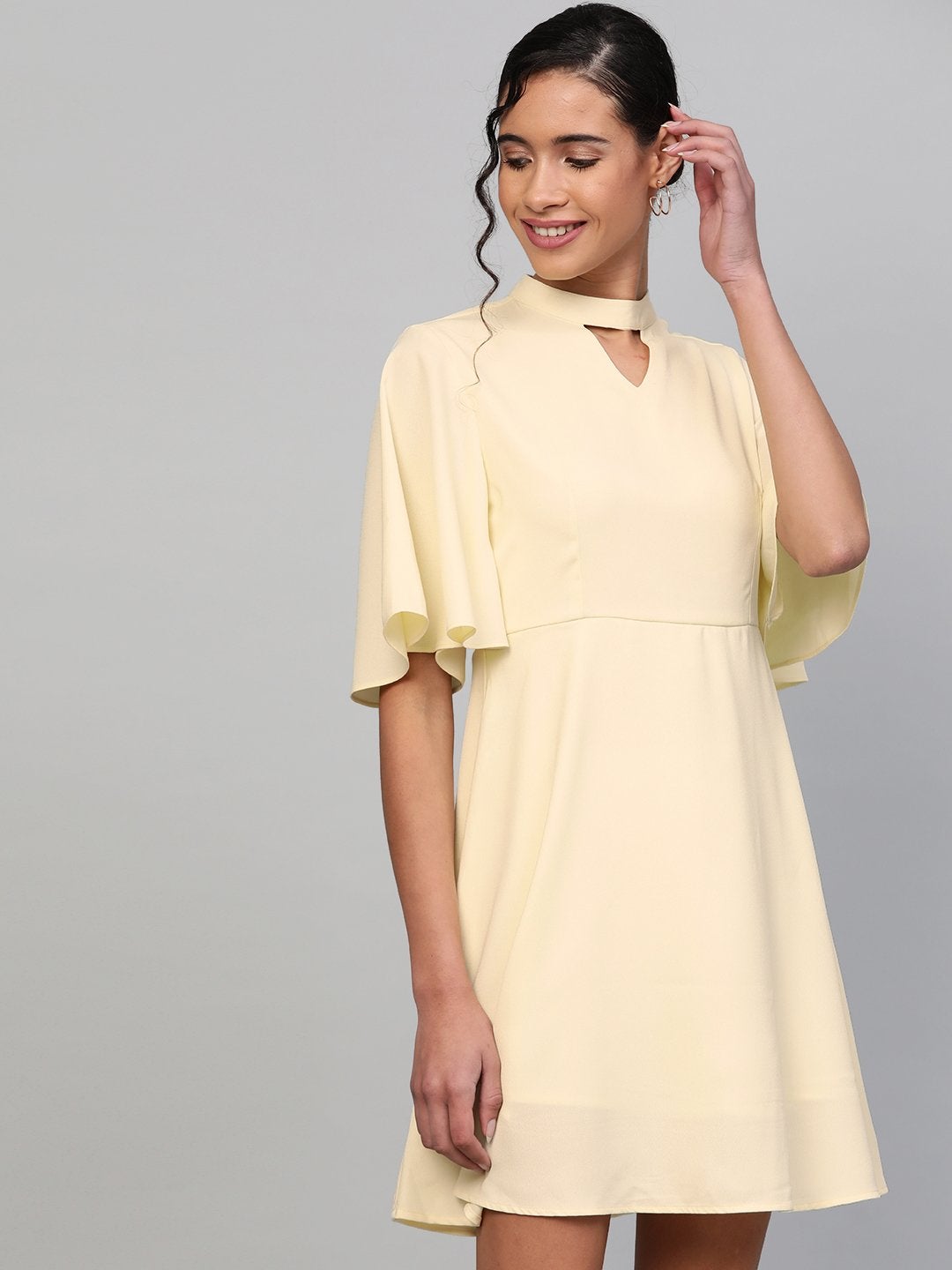 Women's Lemon Choker Neck Skater Dress - SASSAFRAS