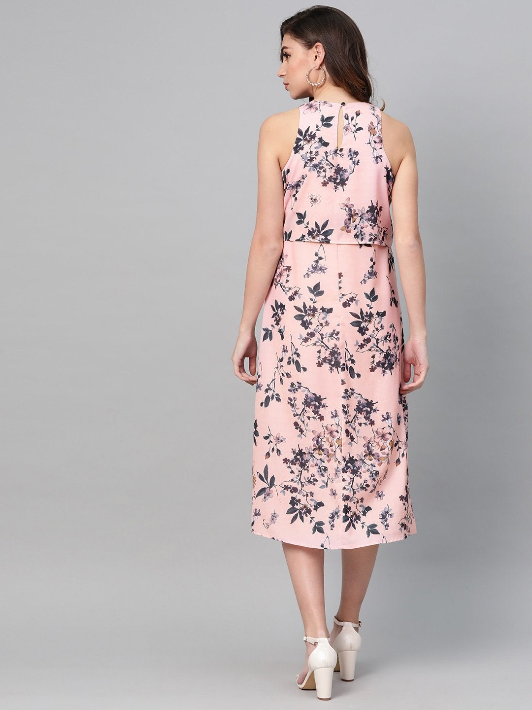 Women's Pink Floral Ring Loop Midi Dress - SASSAFRAS