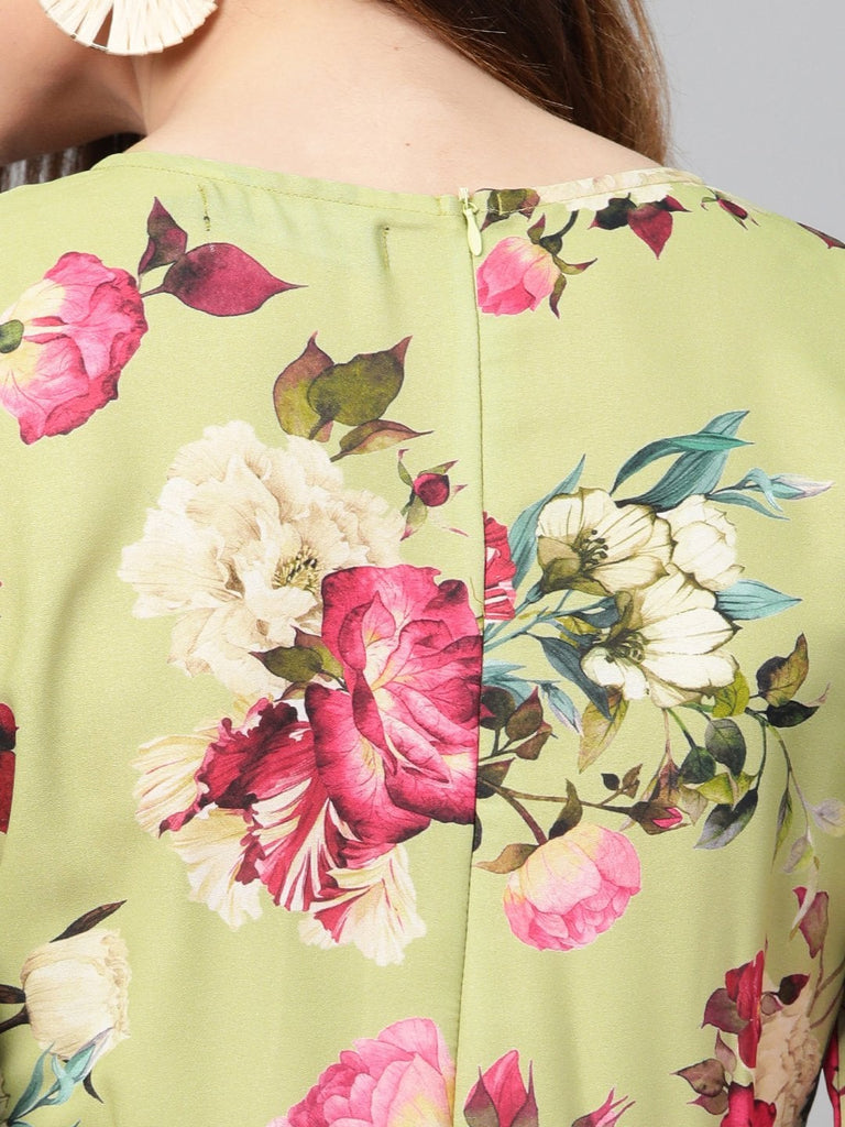 Women's Green Floral Flared Maxi Dress