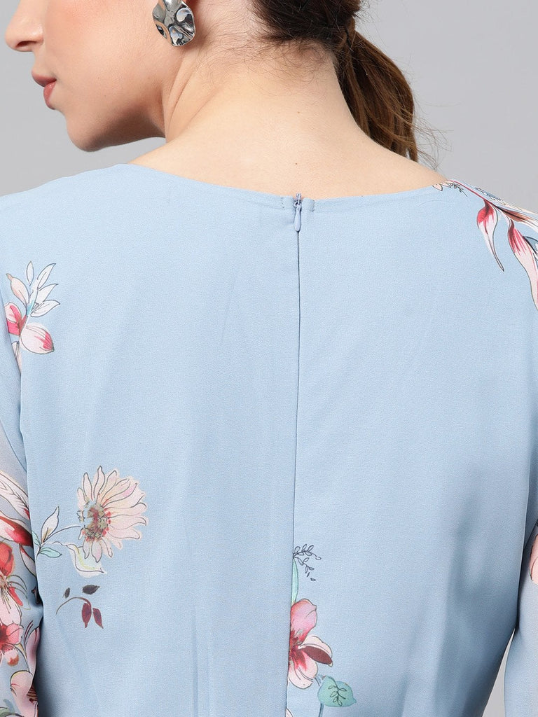 Women's Pale Blue Floral Flared Maxi Dress
