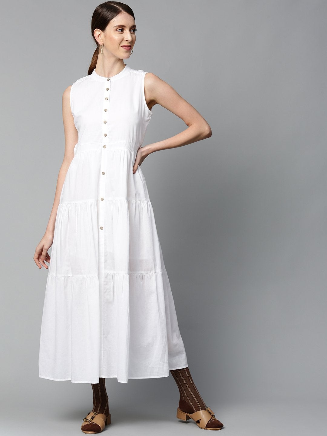 Women's White Sleeveless Tiered Maxi Dress - SASSAFRAS