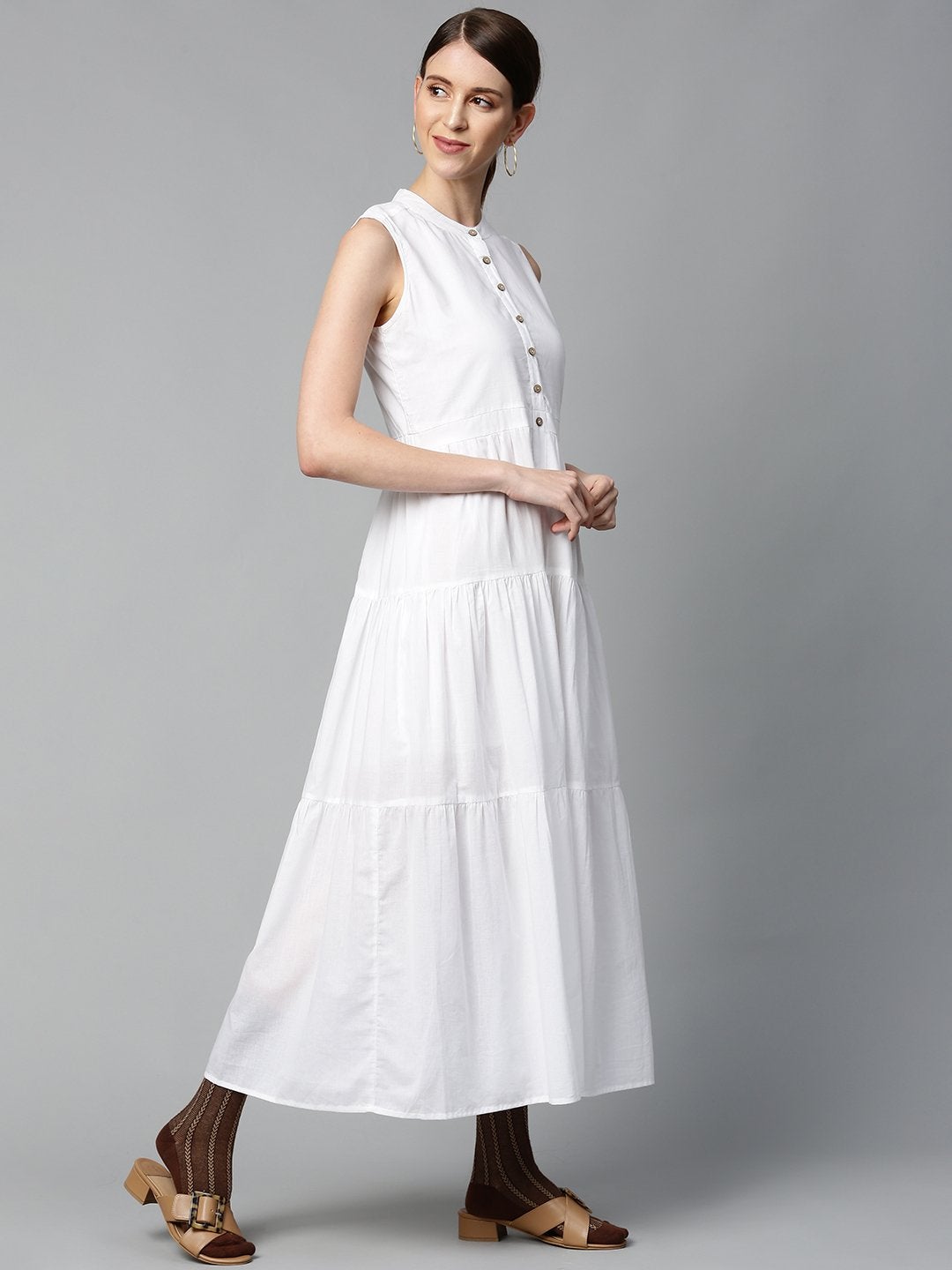 Women's White Sleeveless Tiered Maxi Dress - SASSAFRAS