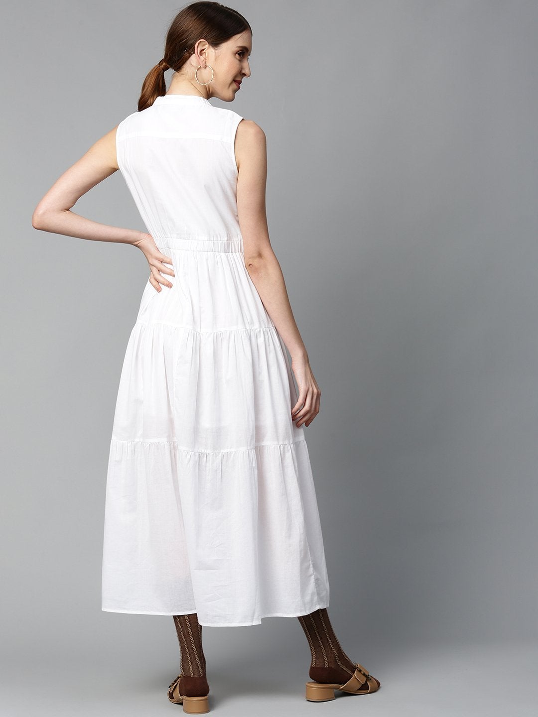 Women's White Sleeveless Tiered Maxi Dress - SASSAFRAS