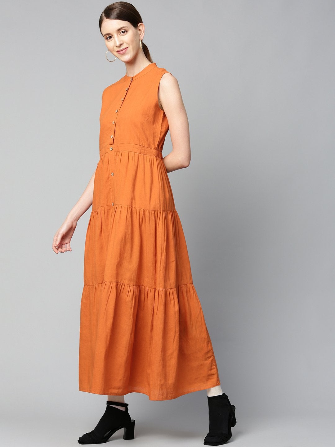 Women's Rust Sleeveless Tiered Maxi Dress - SASSAFRAS