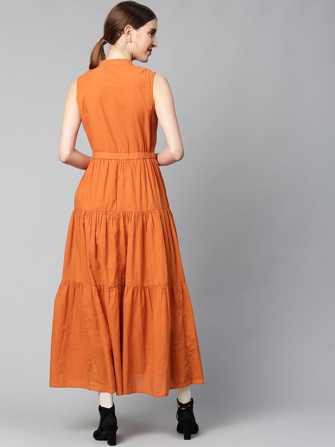 Women's Rust Sleeveless Tiered Maxi Dress - SASSAFRAS