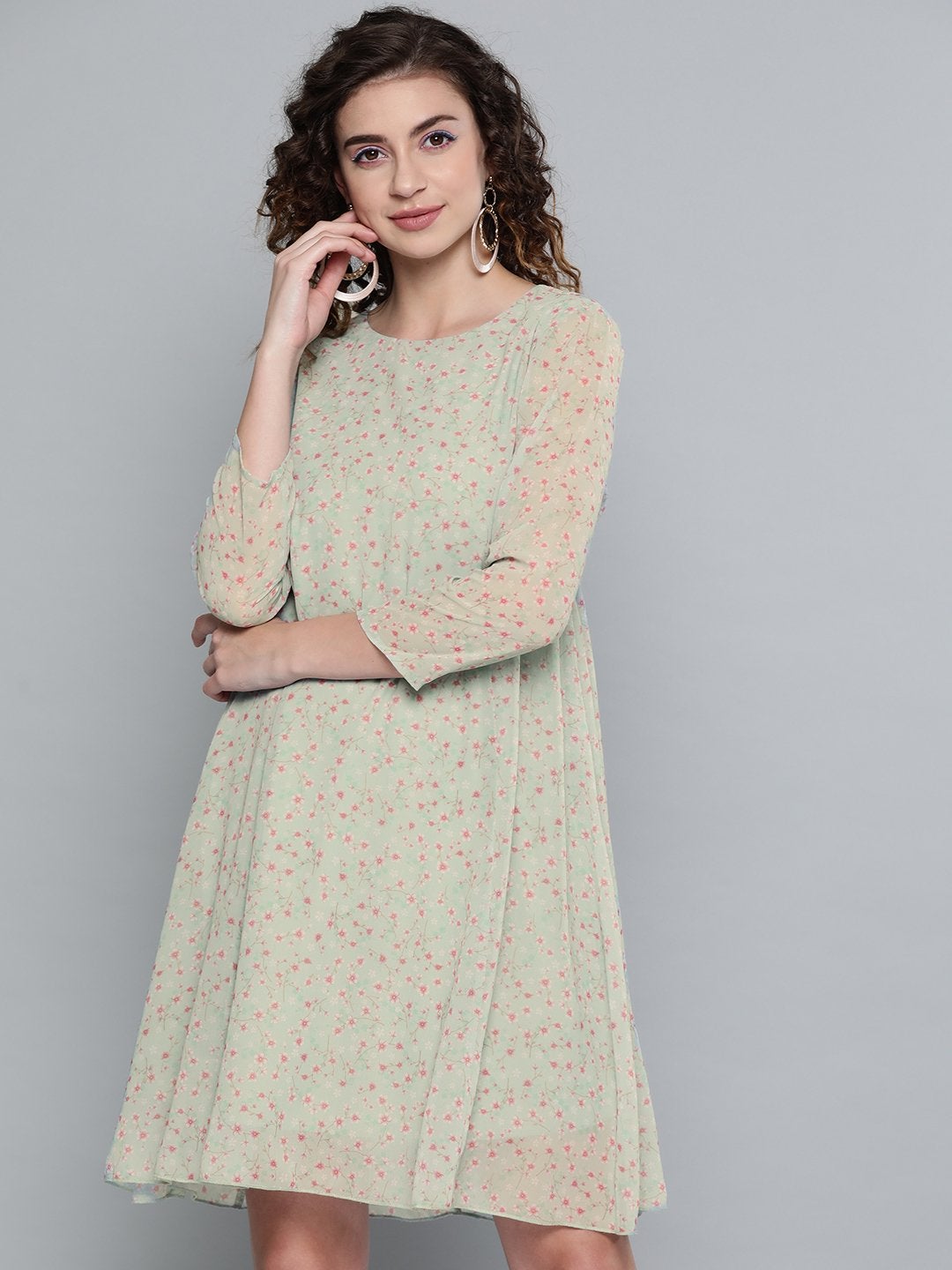 Women's Olive Ditsy Floral Trapeze Dress - SASSAFRAS