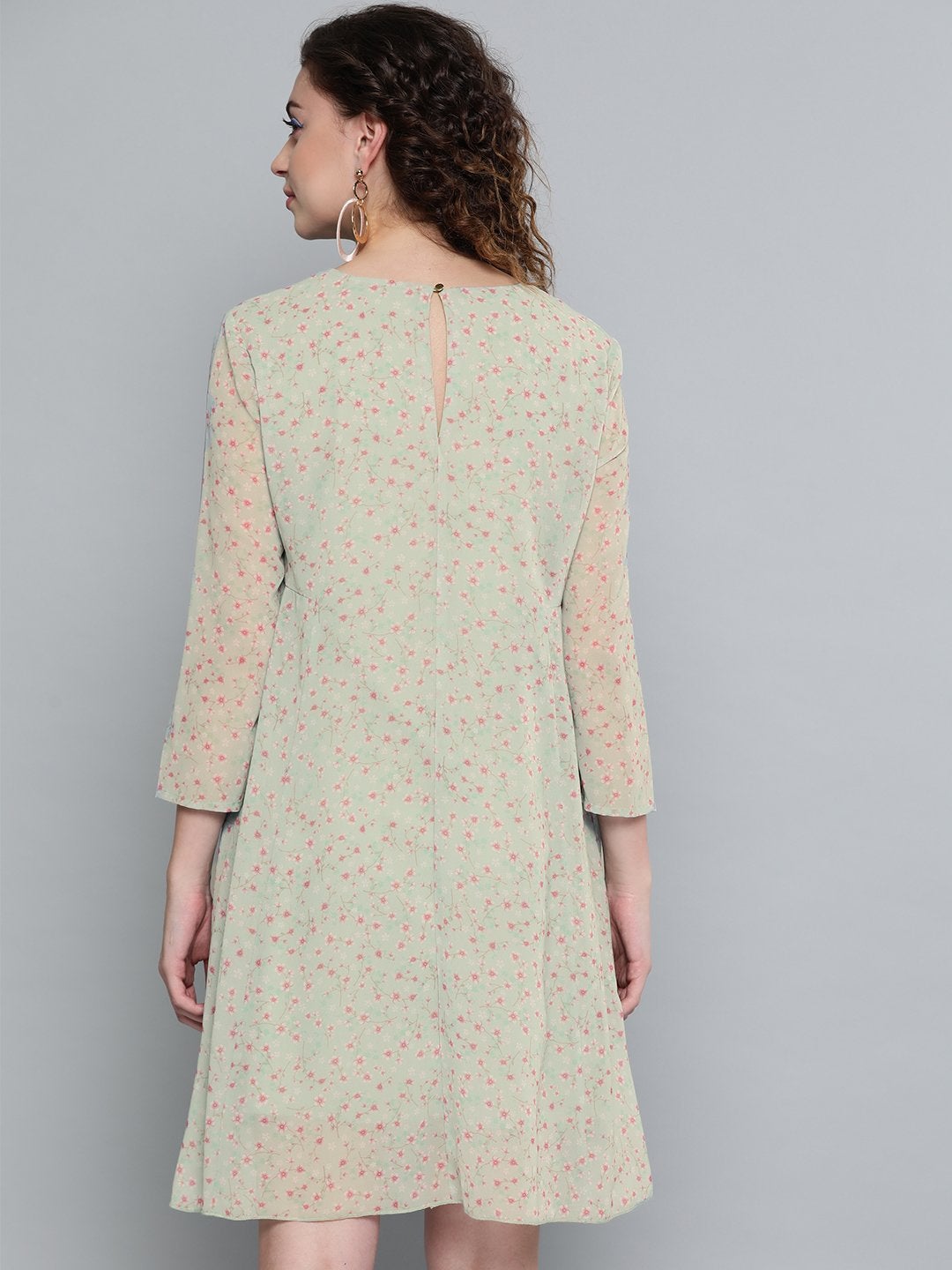 Women's Olive Ditsy Floral Trapeze Dress - SASSAFRAS