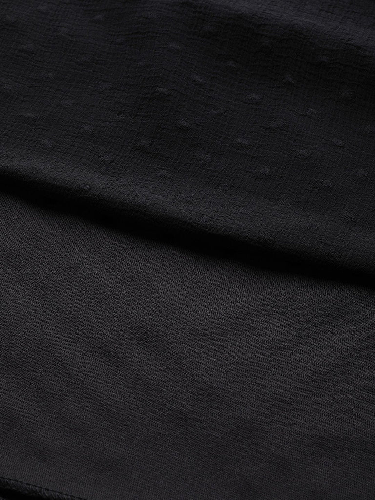 Women's Black Dobby Frill Hem Short Dress