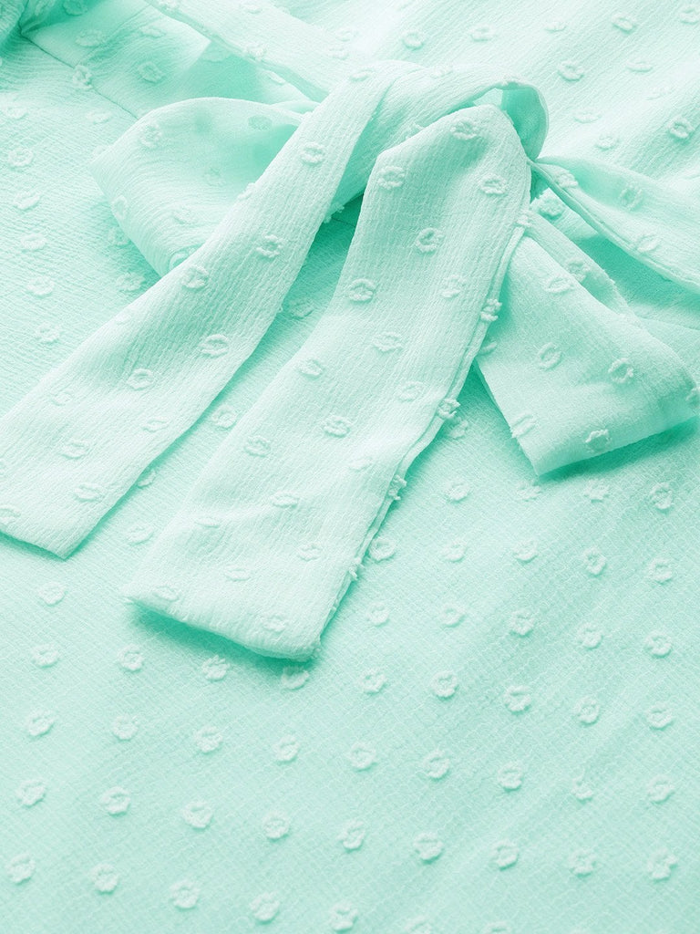 Women's Mint Green Dobby Strappy Belted Midi Dress