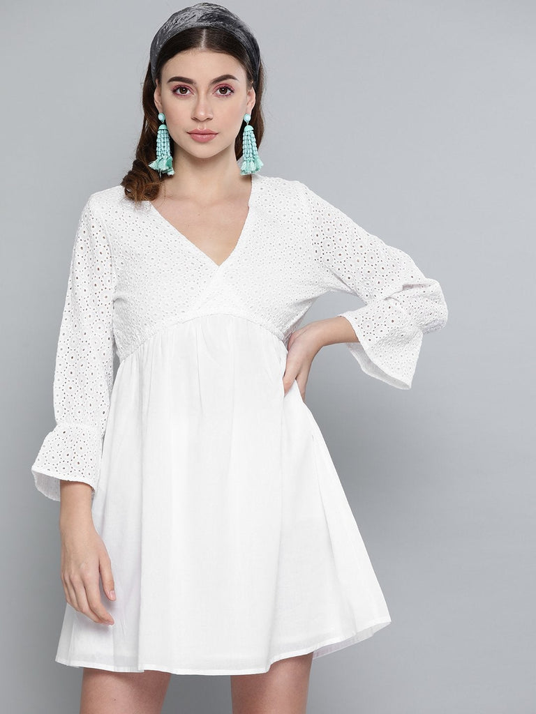 Women's White Schiffli Shift Dress