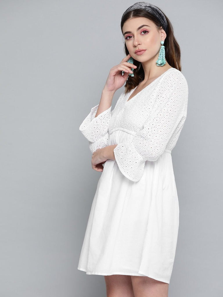 Women's White Schiffli Shift Dress