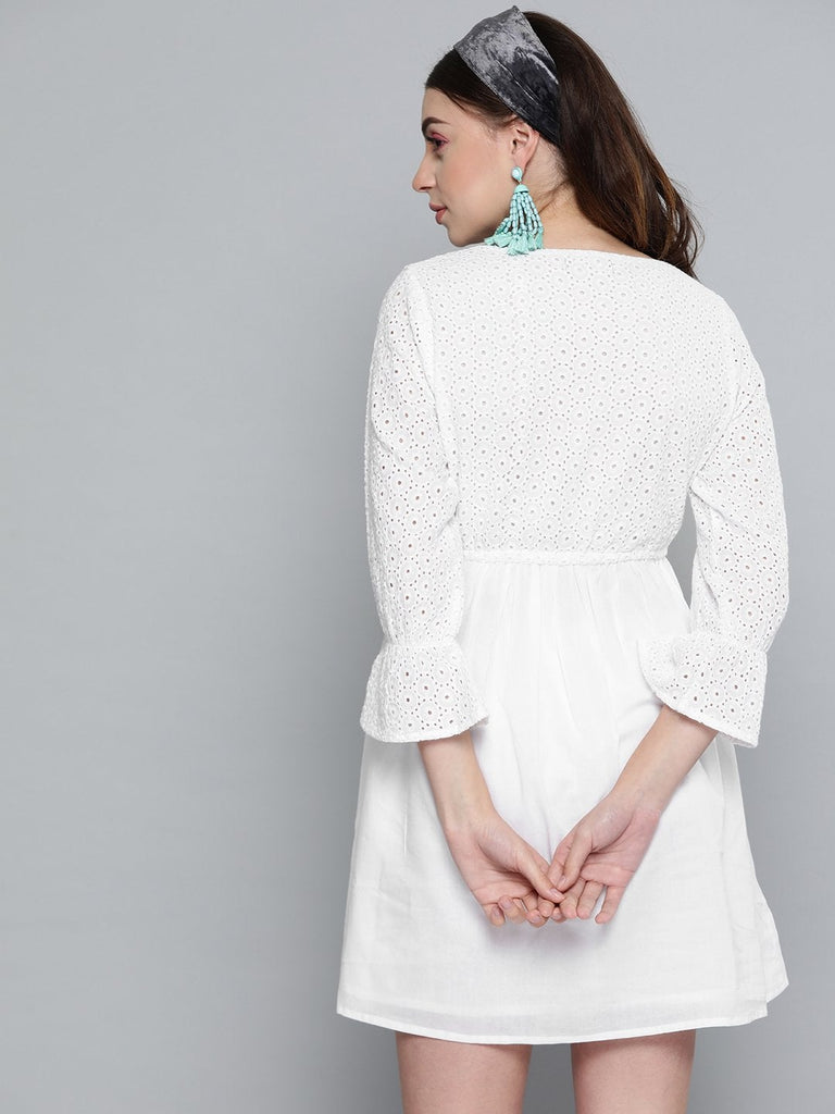 Women's White Schiffli Shift Dress