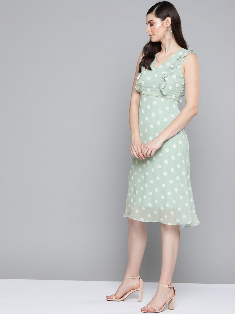Women's Olive Polka Dot Midi Dress