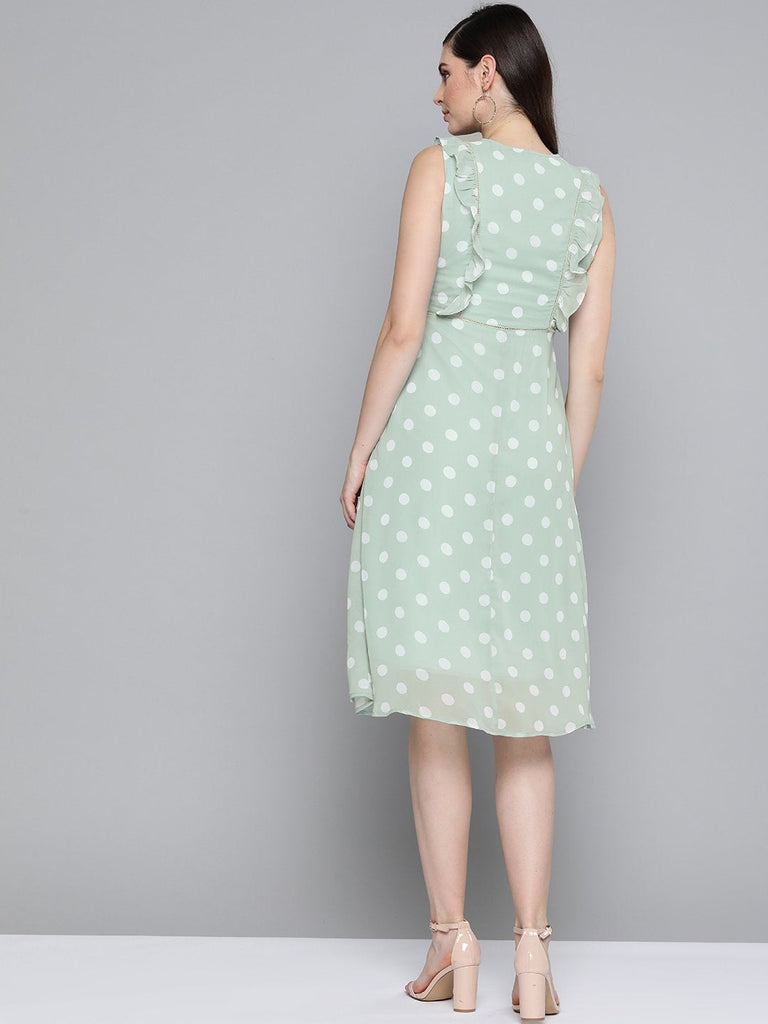 Women's Olive Polka Dot Midi Dress