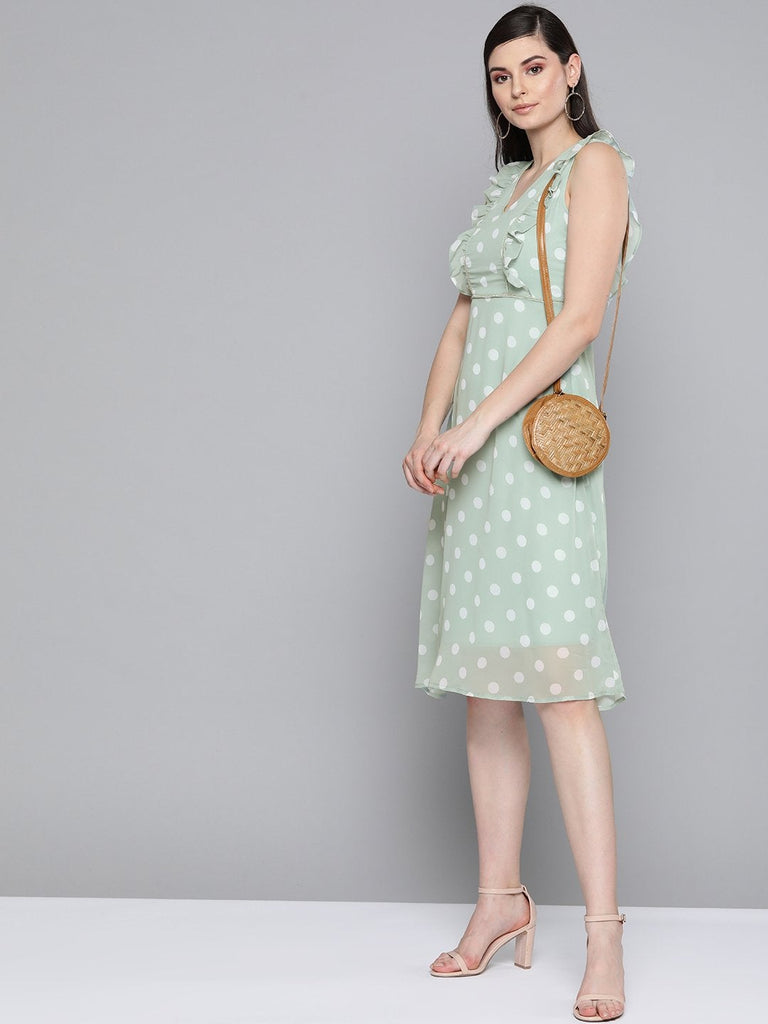 Women's Olive Polka Dot Midi Dress