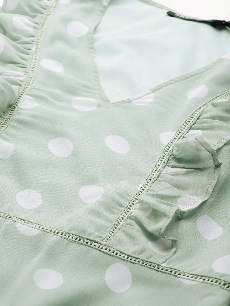 Women's Olive Polka Dot Midi Dress