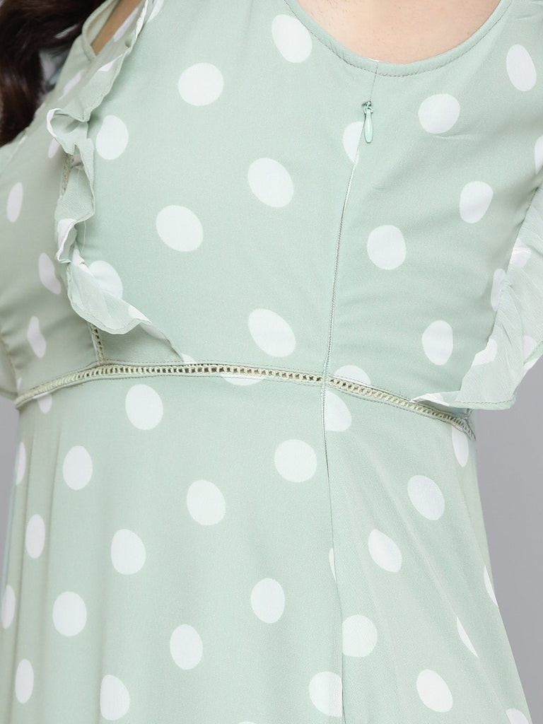 Women's Olive Polka Dot Midi Dress