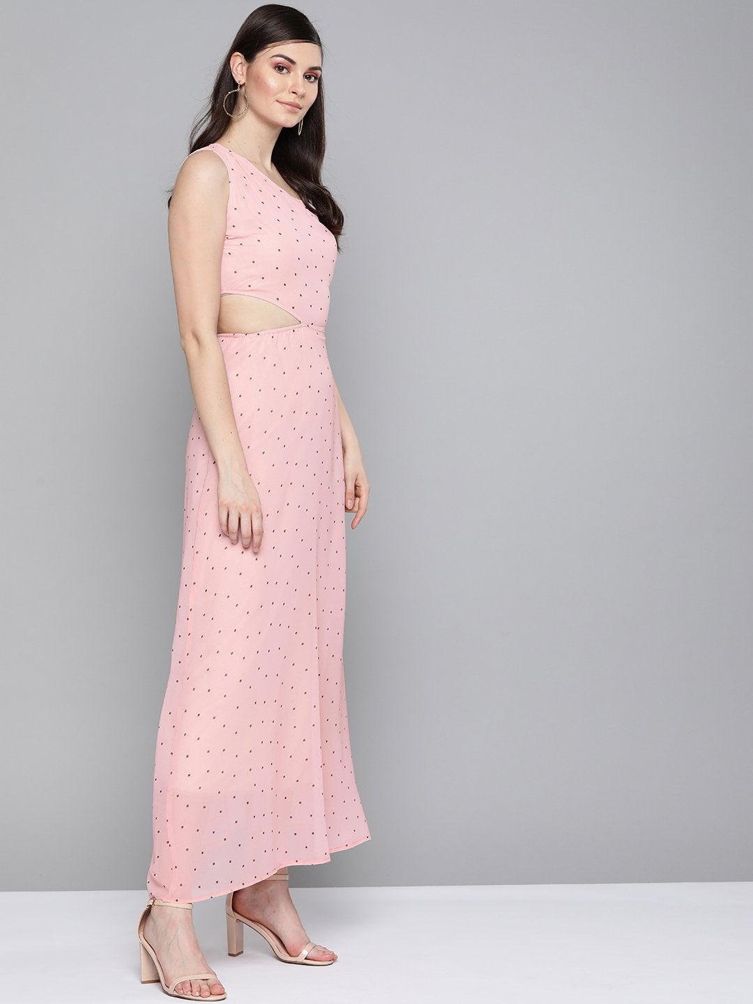 Women's Pink Polka Dot One Shoulder Maxi - SASSAFRAS