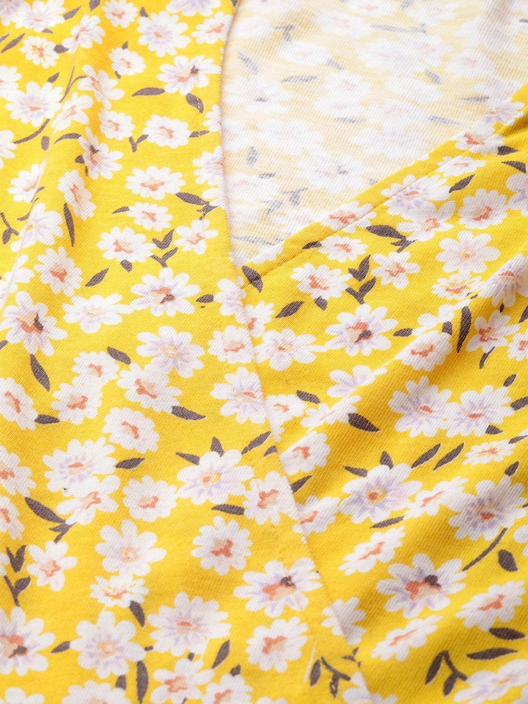 Women's Yellow Ditsy Floral Wrap Skater Dress - SASSAFRAS
